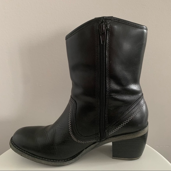 Hush Puppies Rustique West - Black Leather Mid Calf Boots with Heel - Size 8M - Picture 5 of 15